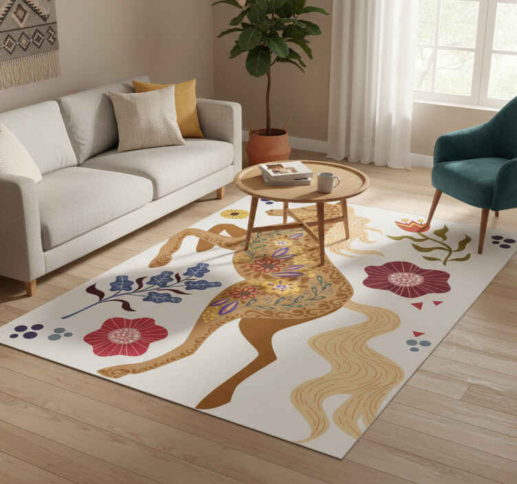 Flower vinyl rug wild horse folklore design - TenStickers