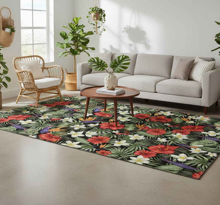 Flower vinyl rug with tropical jungle plant design - TenStickers
