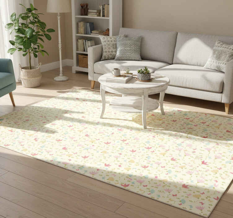 Flower vinyl rug floral and butterfly design - TenStickers