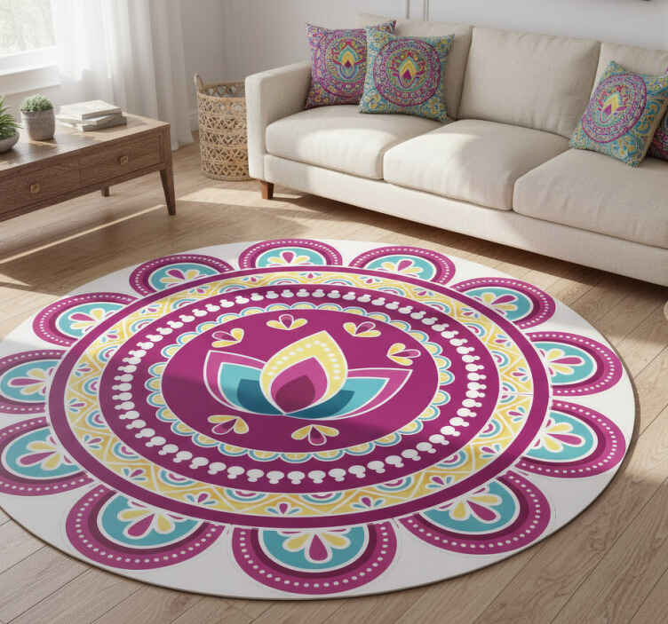 Flower vinyl rug colorful lotus mandala - TenStickers