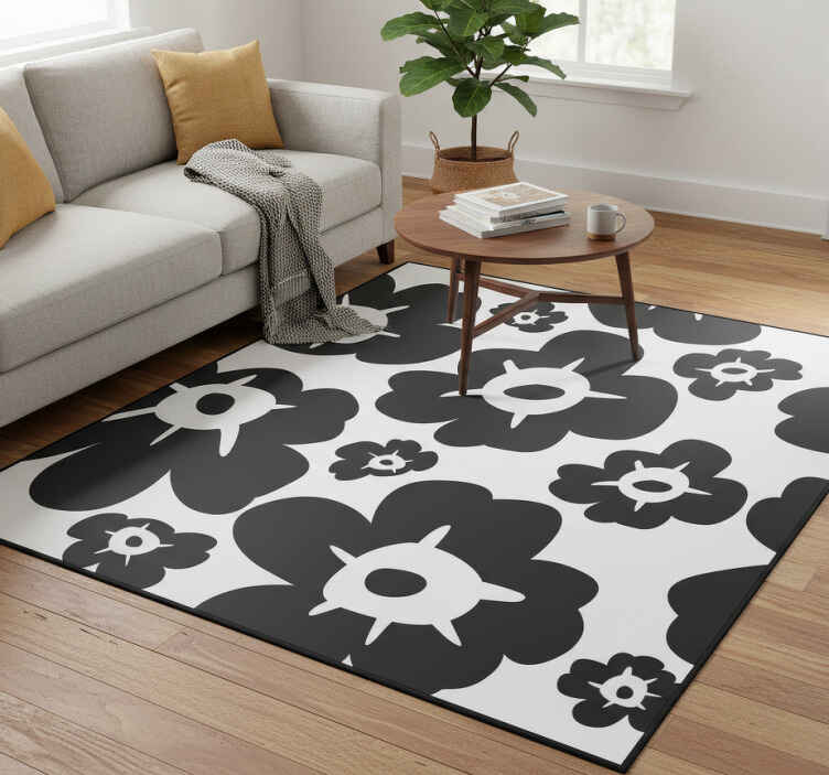 Flower vinyl rug black poppy - TenStickers