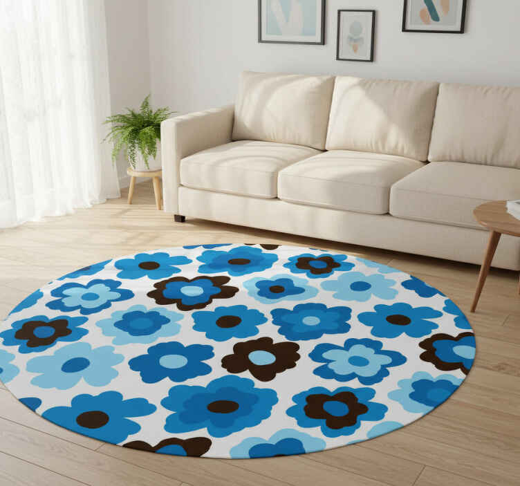 Flower vinyl rug blue poppy - TenStickers