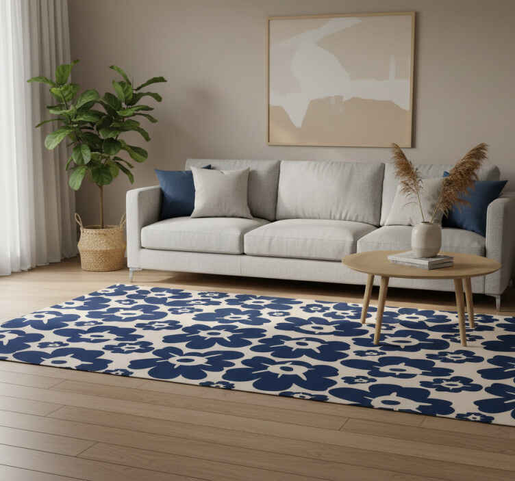 Flower vinyl rug dark blue poppy - TenStickers