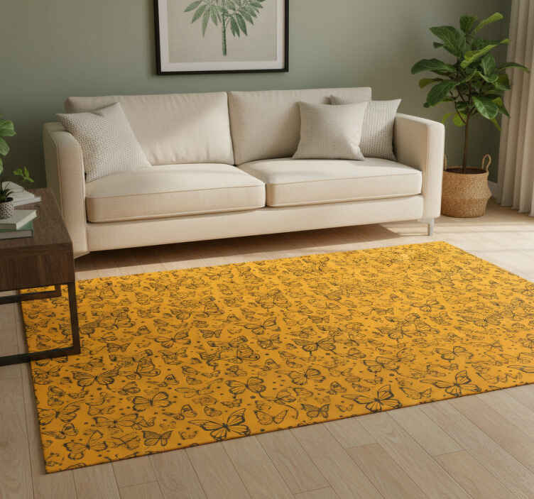 Flower vinyl rug with butterfly plant design - TenStickers