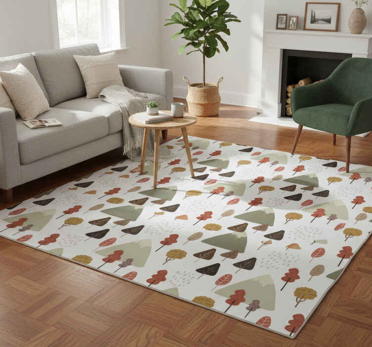 Flower vinyl rug with playful tree designs - TenStickers