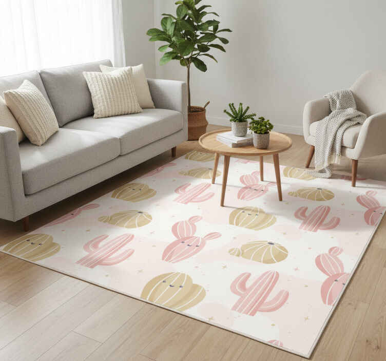 Flower vinyl rug with adorable cactus design - TenStickers