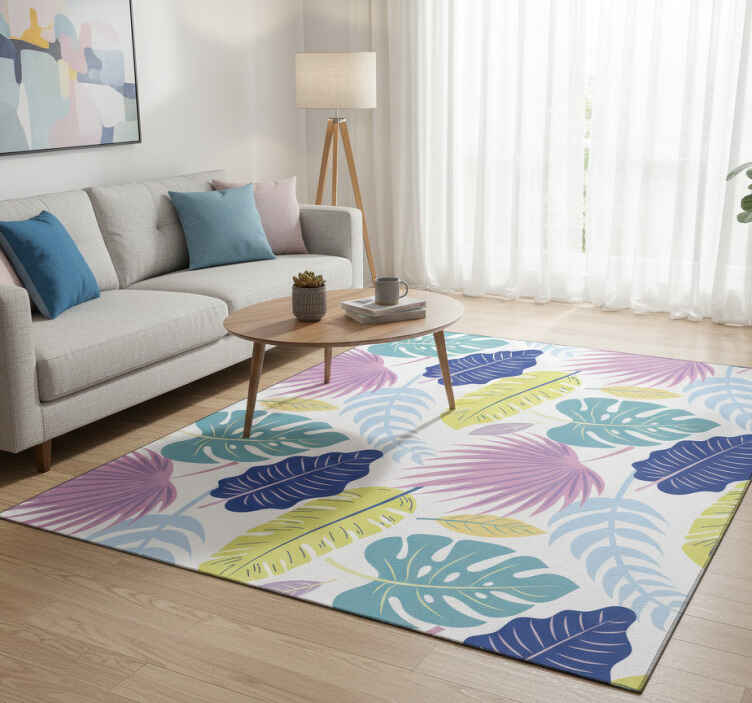 Flower vinyl rug with vibrant leaf designs - TenStickers