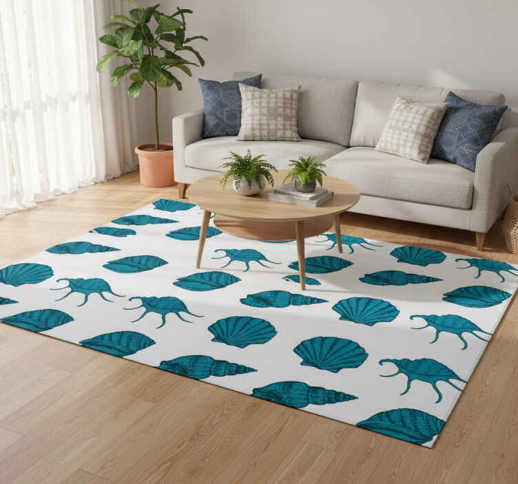 Flower vinyl rug with decorative shell designs - TenStickers