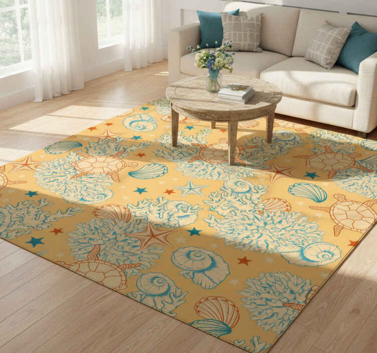 Flower vinyl rug coral and ocean life - TenStickers