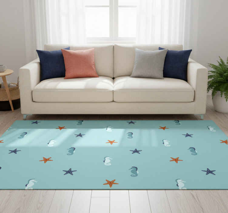 Flower vinyl rug seahorse starfish design - TenStickers