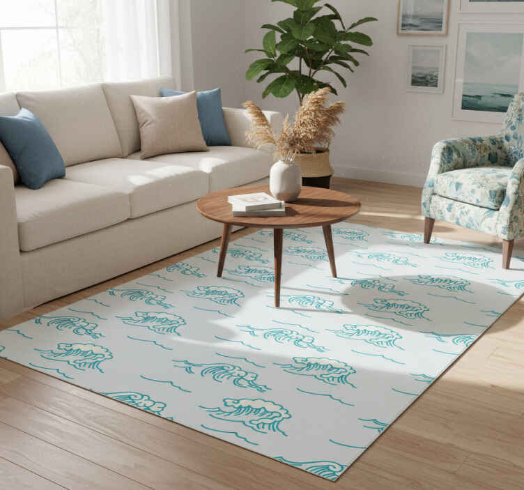 Flower vinyl rug with wave pattern design - TenStickers