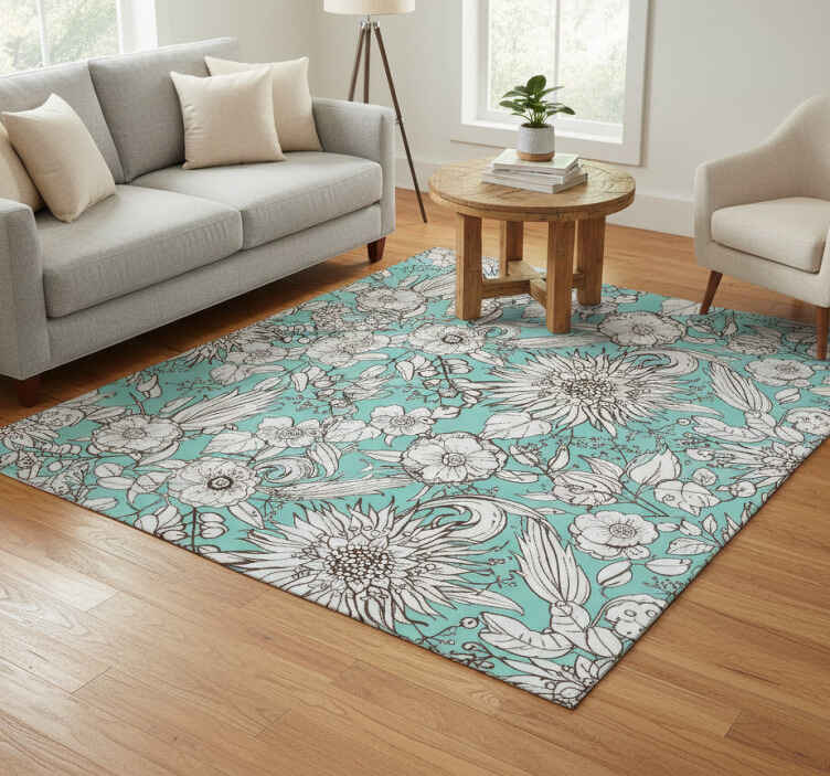 Flower vinyl rug floral screen design - TenStickers
