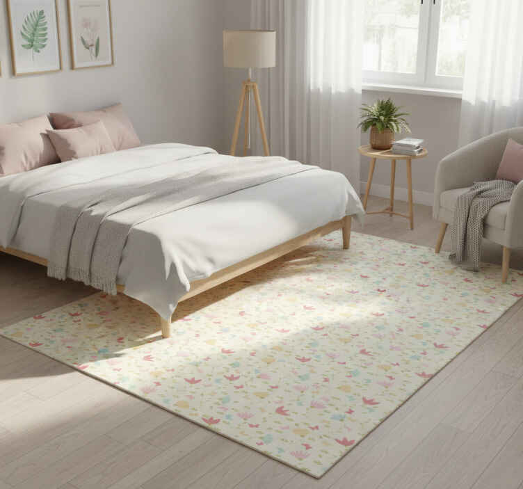 Flower vinyl rug floral and butterfly design - TenStickers