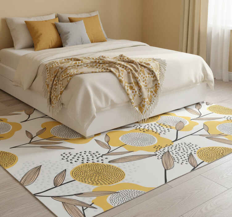 Flower vinyl rug yellow abstract floral design - TenStickers