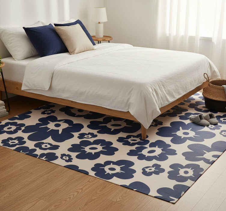 Flower vinyl rug in dark blue poppy - TenStickers