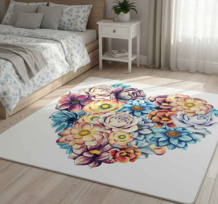 Heart floral arrangement flower vinyl rug - TenStickers