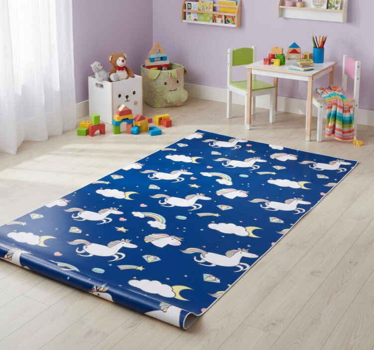 Tapete vinílico estrelas padrão unicórnio e arco-íris - TenStickers
