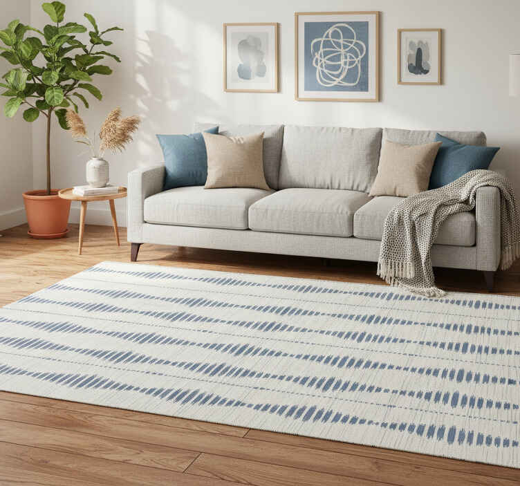 Alfombra vinílica geométrica rabaul ikat azul y beige - TenVinilo