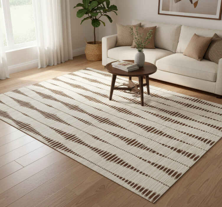 Geometric vinyl rug in chocolate brown ikat pattern - TenStickers
