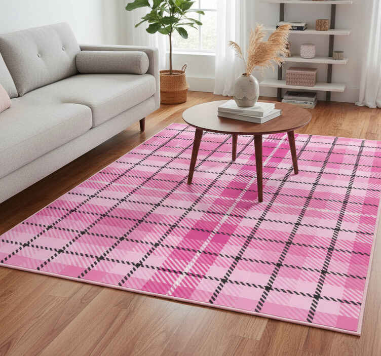 Geometric vinyl rug in pink and black tartan - TenStickers