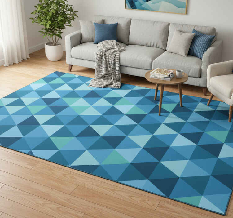 Geometric vinyl rug in blue geometric squares - TenStickers