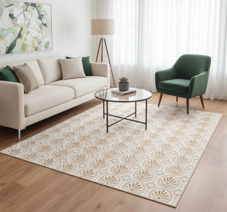 Geometric vinyl rug with modern white and gold design - TenStickers