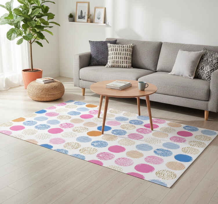 Geometric vinyl rug with colorful dot design - TenStickers