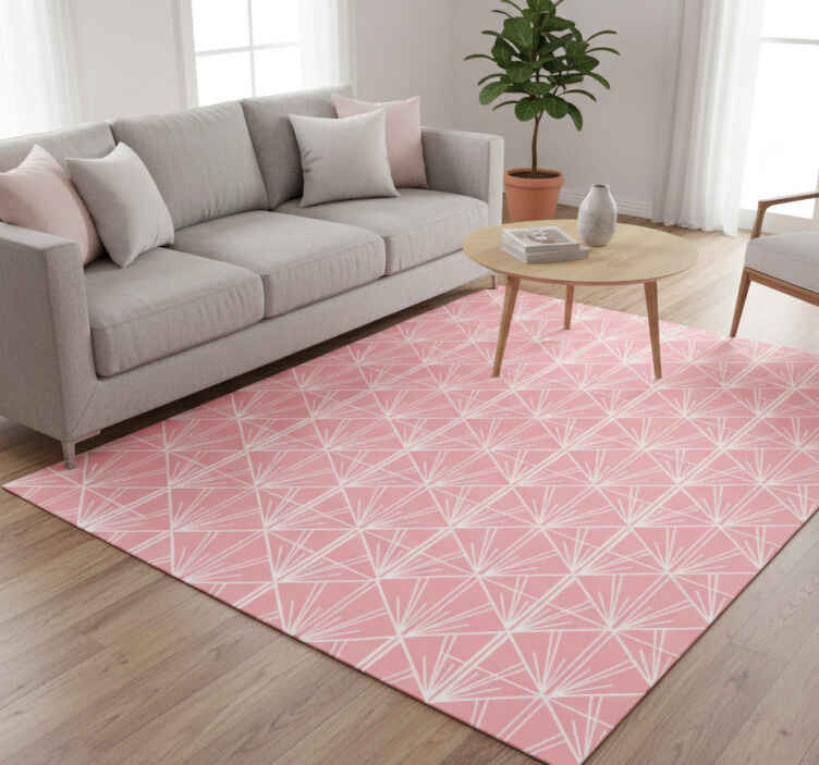 Tapis vinyles géométriques motif déco rose et blanc - TenStickers