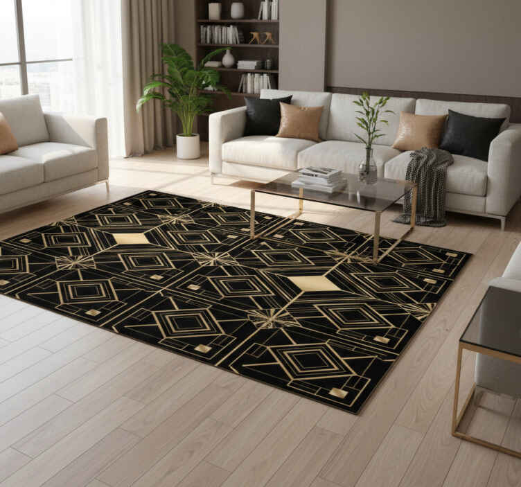 Tapete vinílico geométricas padrão deco preto e dourado - TenStickers