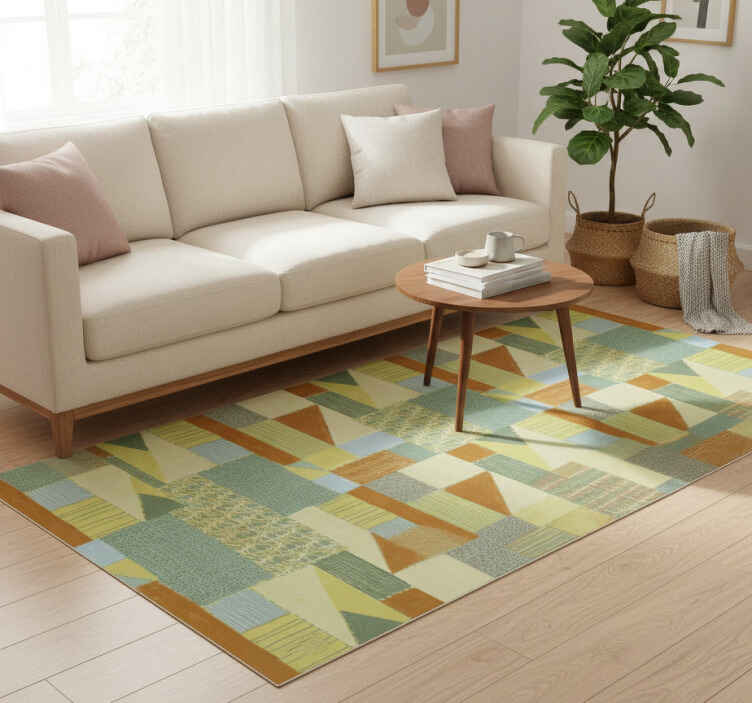 Alfombra vinílica geométrica diseño triángulos coloridos - TenVinilo