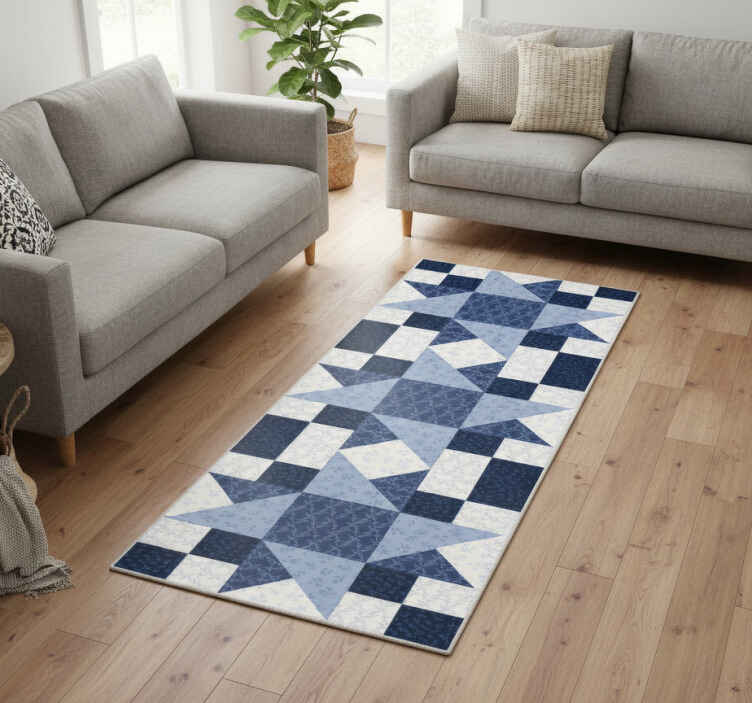 Geometric vinyl rug in patchwork blue star triangles - TenStickers