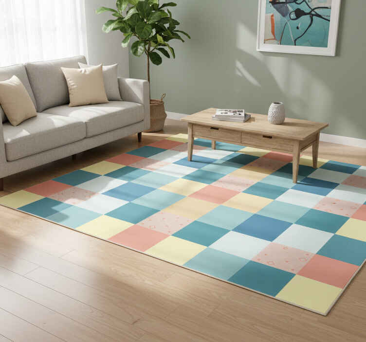 Alfombra vinílica geométrica patrón retro colorido - TenVinilo
