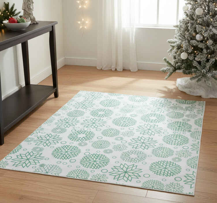 Noel pvc halı yeşil kar taneleri üç farklı şekil - TenStickers