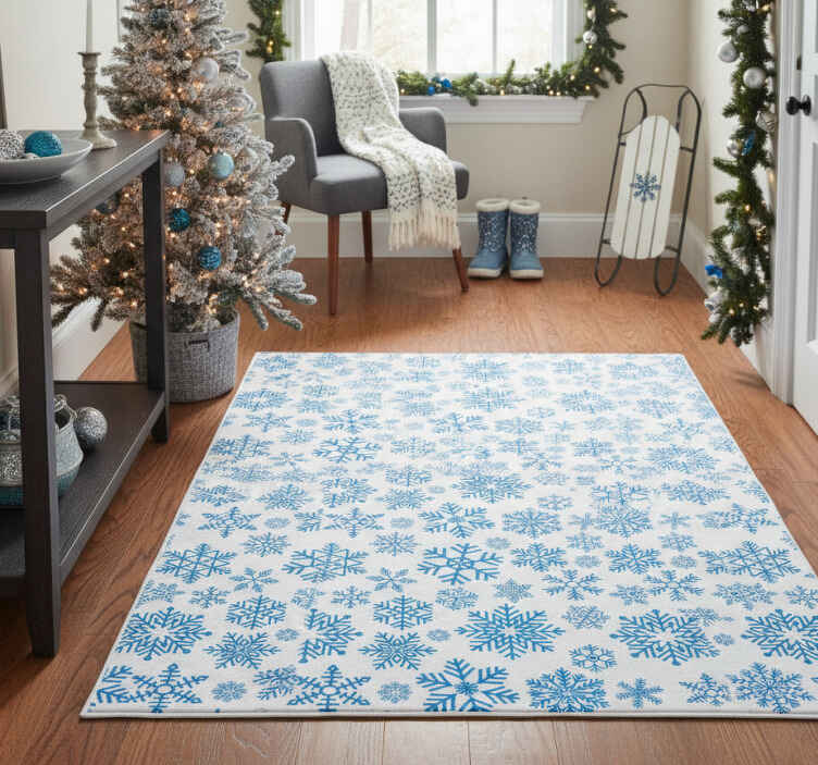 Noel pvc halı mavi kar taneleri farklı şekillerde - TenStickers