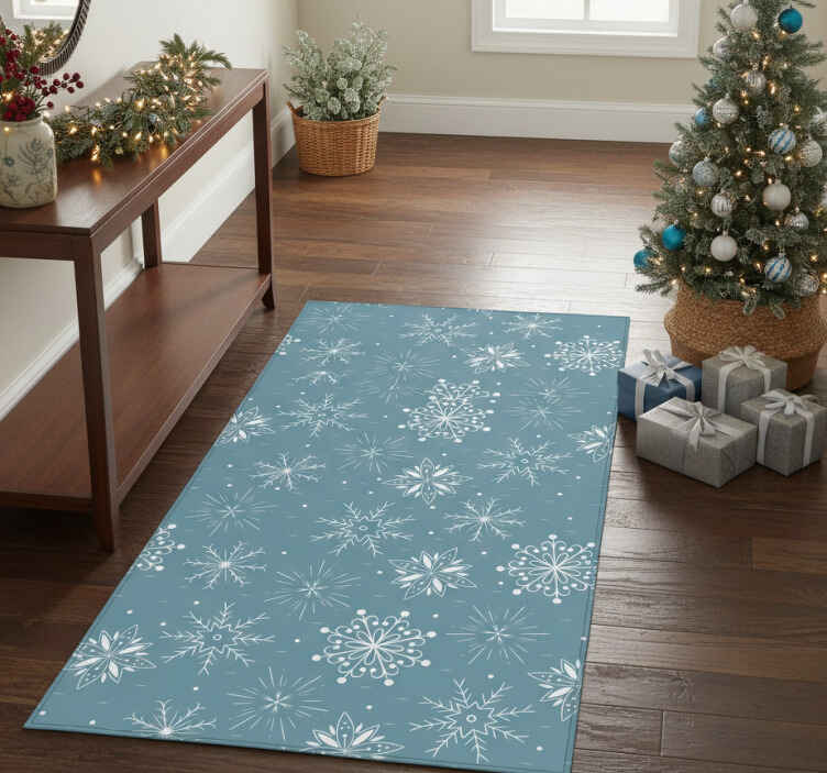 Noel pvc halı mavi ve beyaz kar tanesi desenli - TenStickers