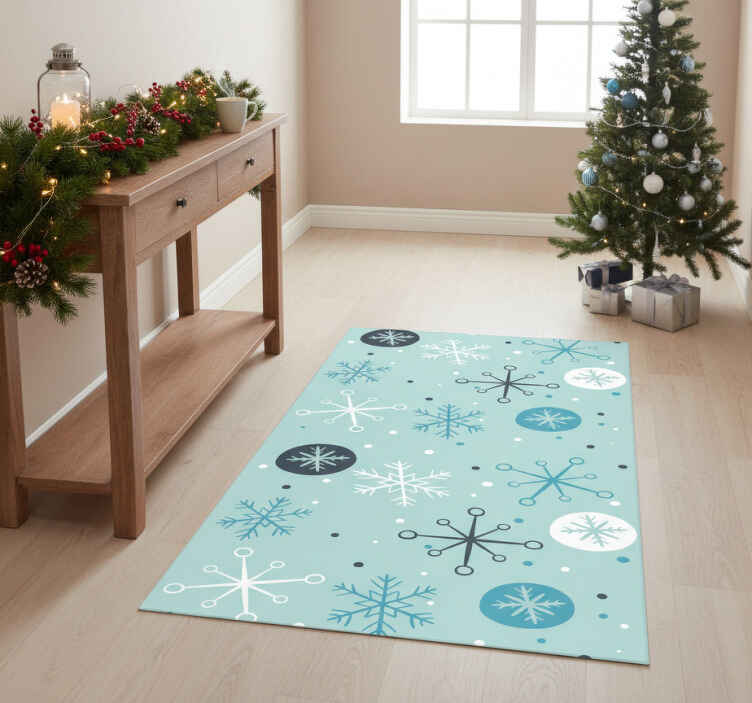 Noel pvc halı mavi beyaz kar tanesi desenli - TenStickers