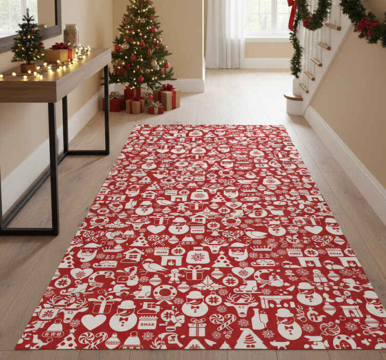 Noel pvc halı kırmızı arka planda noel simgeleri - TenStickers