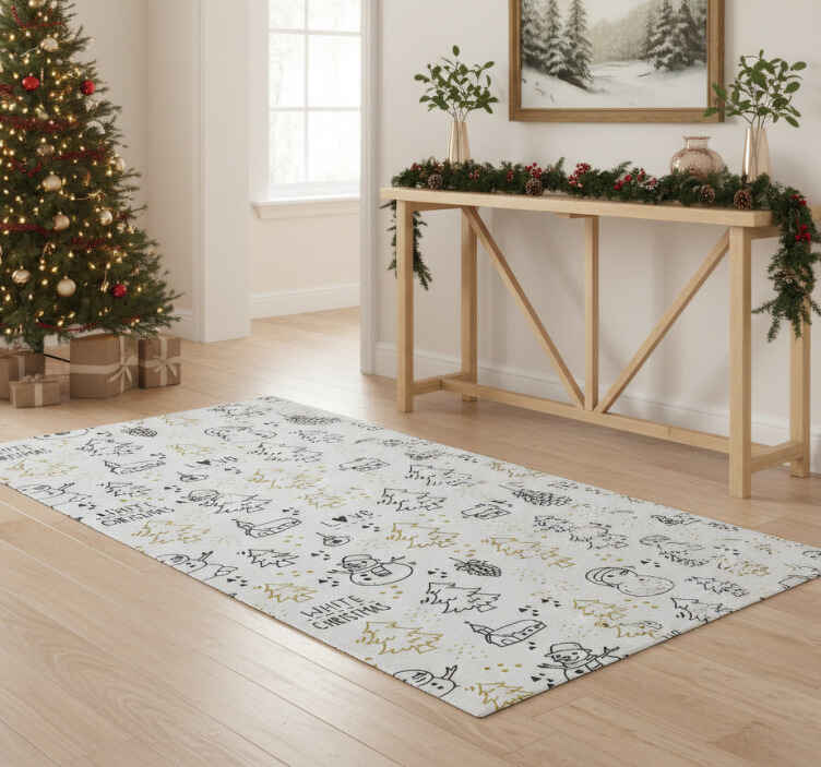 Noel pvc halı siyah ve altın noel çizim deseni - TenStickers