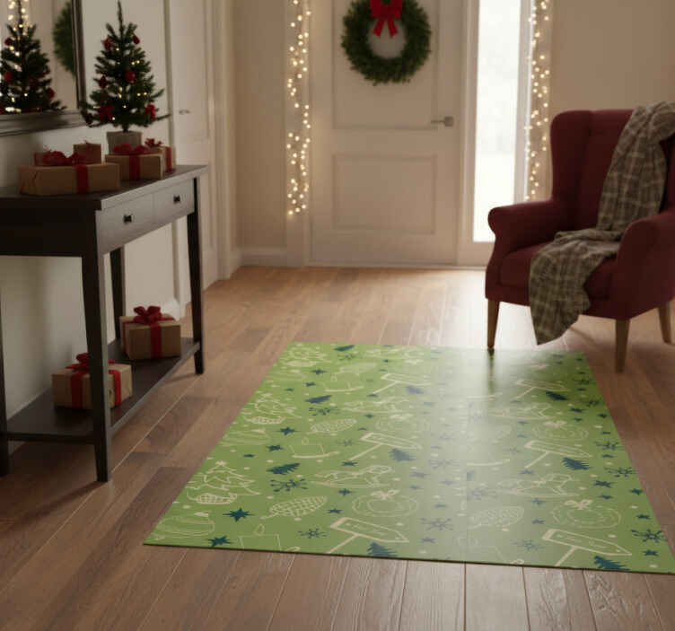 Noel pvc halı yeşil arka planda noel öğeleri - TenStickers