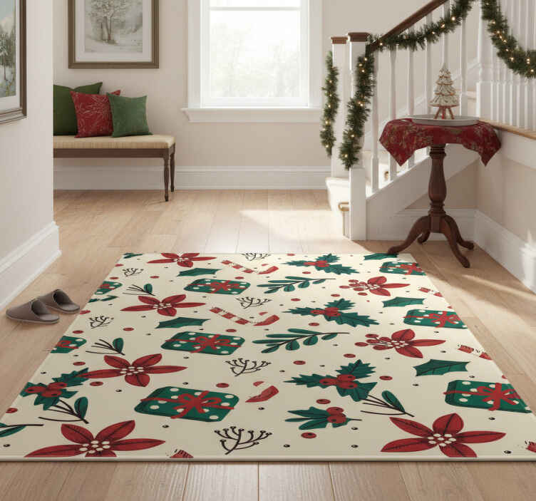 Noel pvc halı yeşil ve kırmızı vintage noel deseni - TenStickers