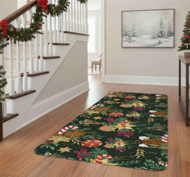 Alfombra vinílica navidad decoraciones de ramas - TenVinilo