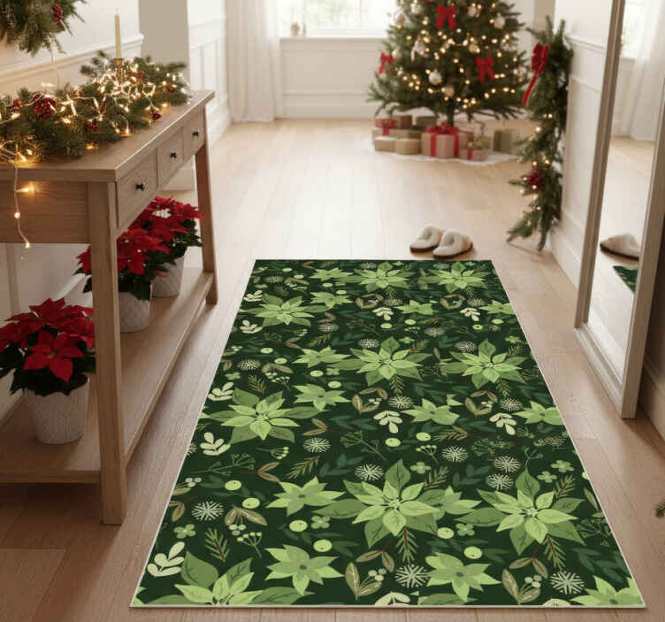 Noel pvc halı yeşil çiçekli noel süslemeleri - TenStickers