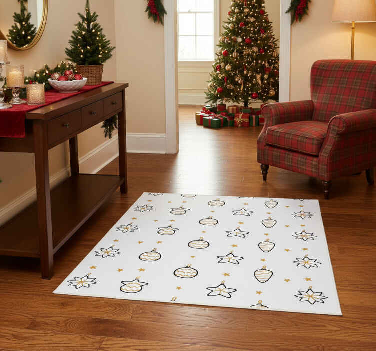 Noel pvc halı beyaz geometrik yıldız deseni - TenStickers