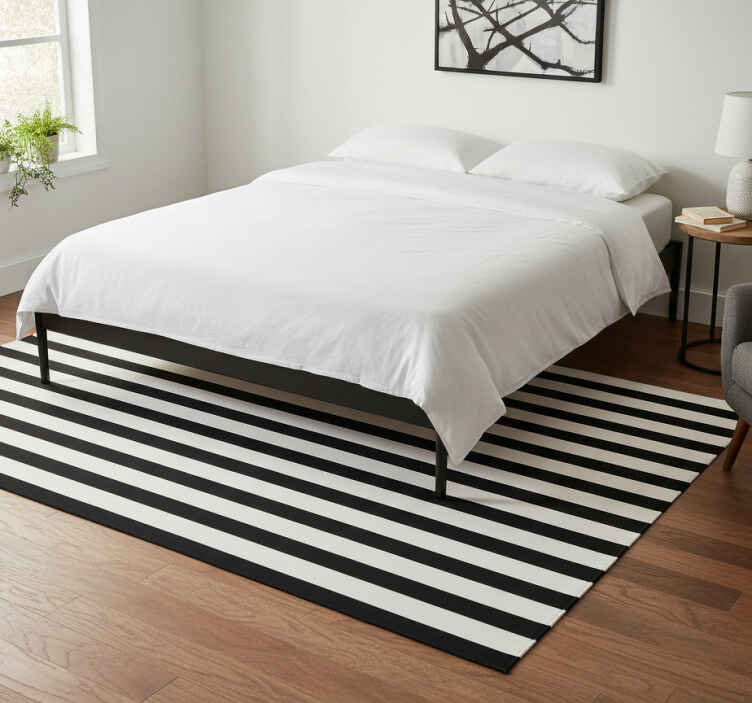Bedroom vinyl rug in classic black and white stripes - TenStickers