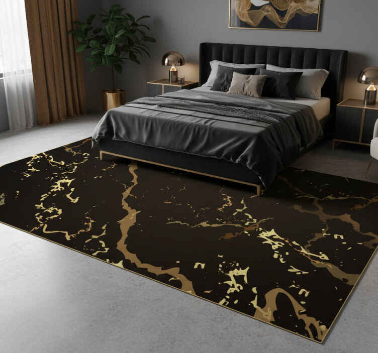 Tapis vinyle chambre texture marbre noir doré - TenStickers