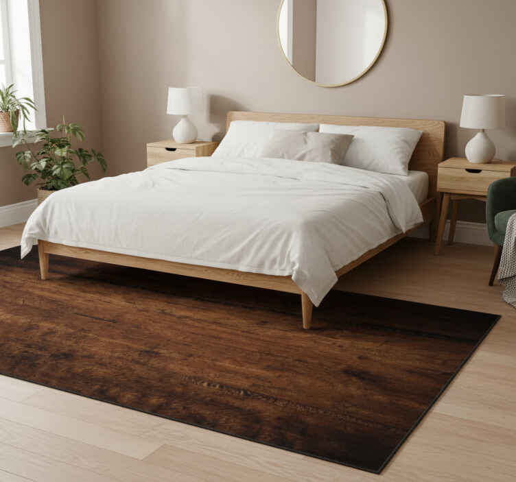 Bedroom vinyl rug in raw dark brown wood finish - TenStickers