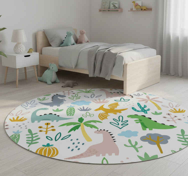 Alfombra vinílica dormitorio patrón jurásico escandinavo - TenVinilo