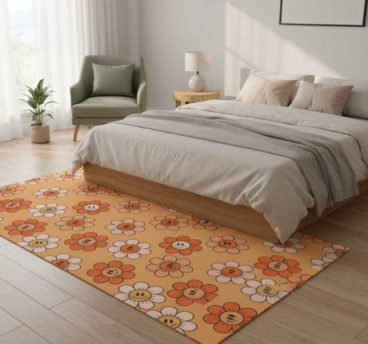 Bedroom vinyl rug with orange smiley faces - TenStickers