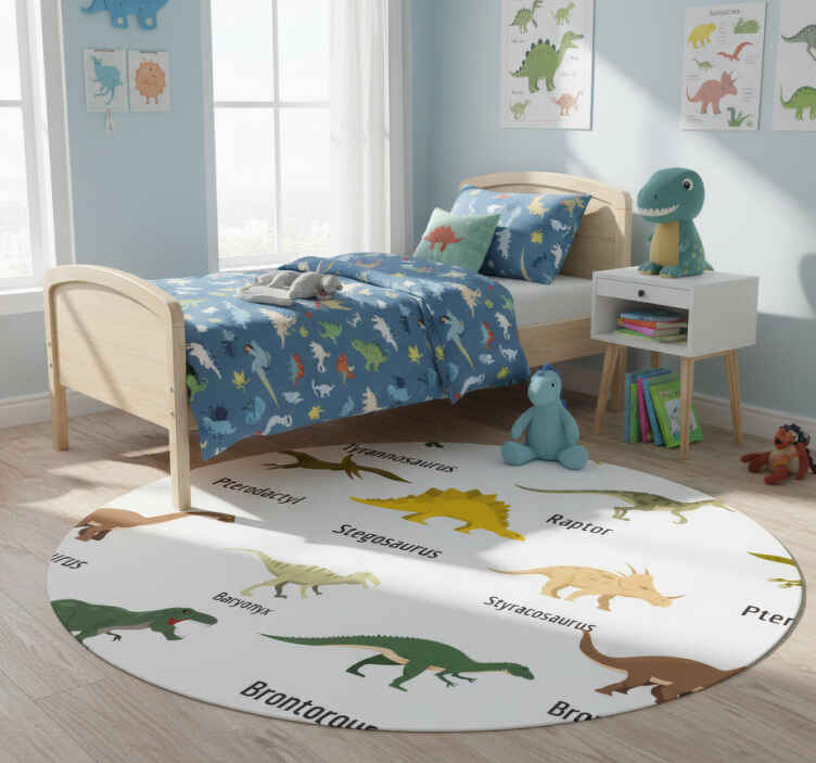 Bedroom vinyl rug featuring named realistic dinosaurs - TenStickers