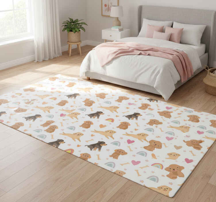 Bedroom vinyl rug with cute dog and rainbow pattern - TenStickers